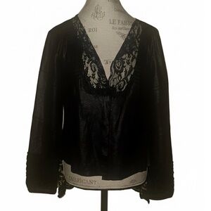 NU Denmark Elegant Black Lace And Faux Leather Women's Lightweight Jacket Medium